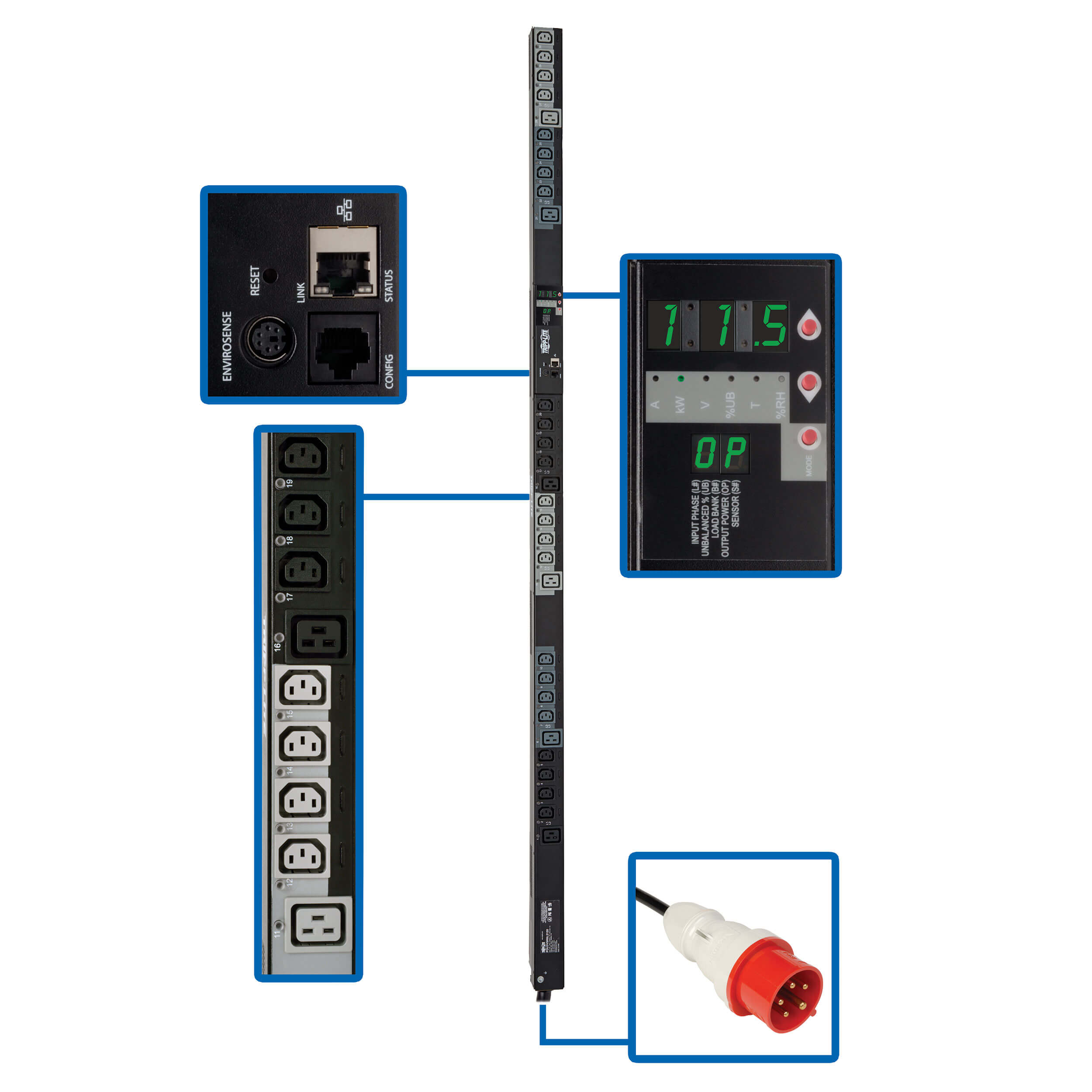 Блок распределения. Управляемые PDU Tripp-Lite. 3 Фазные PDU. Power distribution Unit pdu10-g-5-SB-il. 3-Фазные PDU С розетками.